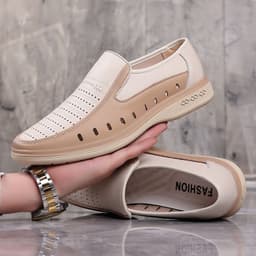 image-Men's Leather Shoes Casual Leather Shoes Hollow Soft Bottom Soft Leather Non-slip Middle-aged People's Shoes