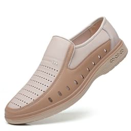 image-Men's Leather Shoes Casual Leather Shoes Hollow Soft Bottom Soft Leather Non-slip Middle-aged People's Shoes