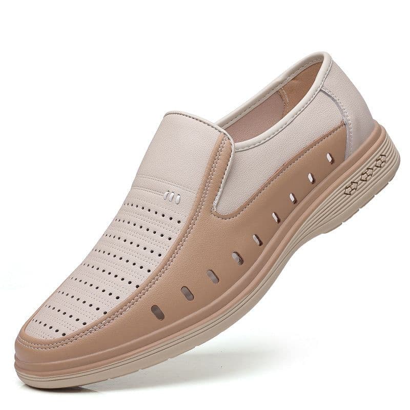 image-Men's Leather Shoes Casual Leather Shoes Hollow Soft Bottom Soft Leather Non-slip Middle-aged People's Shoes