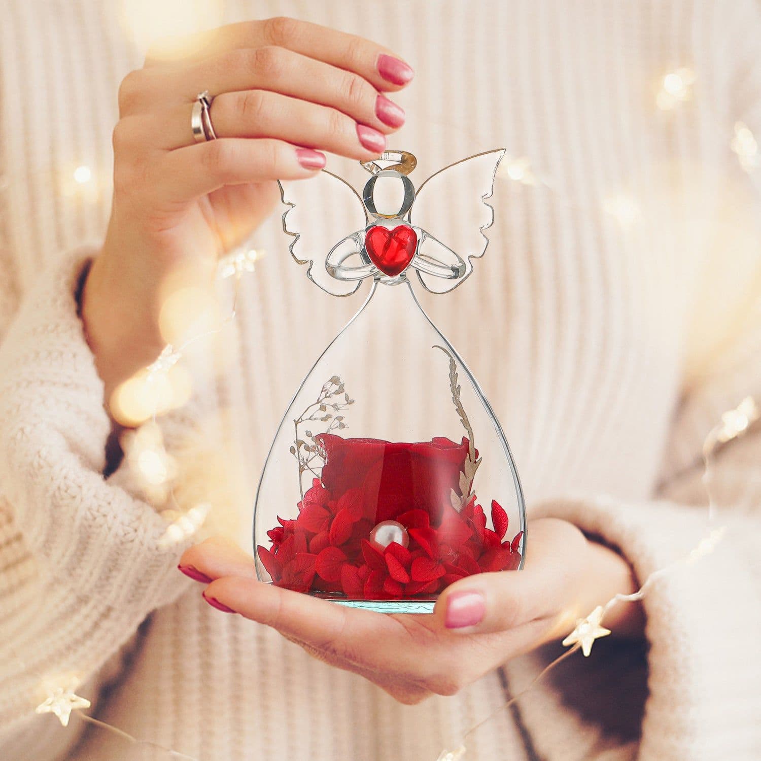 image-Amazon Hot Angel Preserved Flower Glass Cover Creative Decoration Christmas Gift Valentine's Day Rose