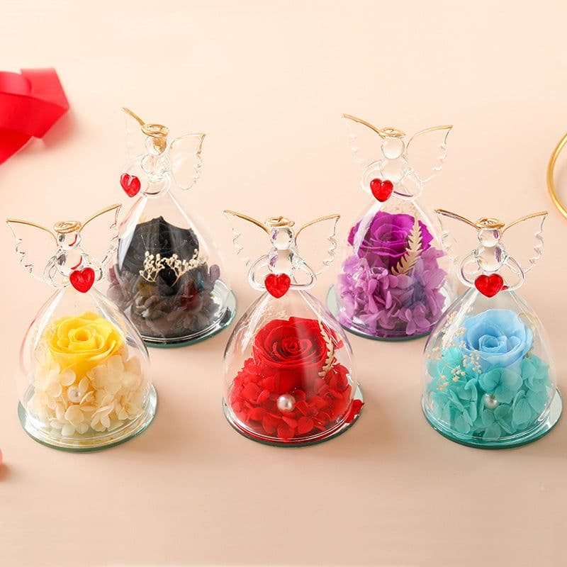 image-Amazon Hot Angel Preserved Flower Glass Cover Creative Decoration Christmas Gift Valentine's Day Rose