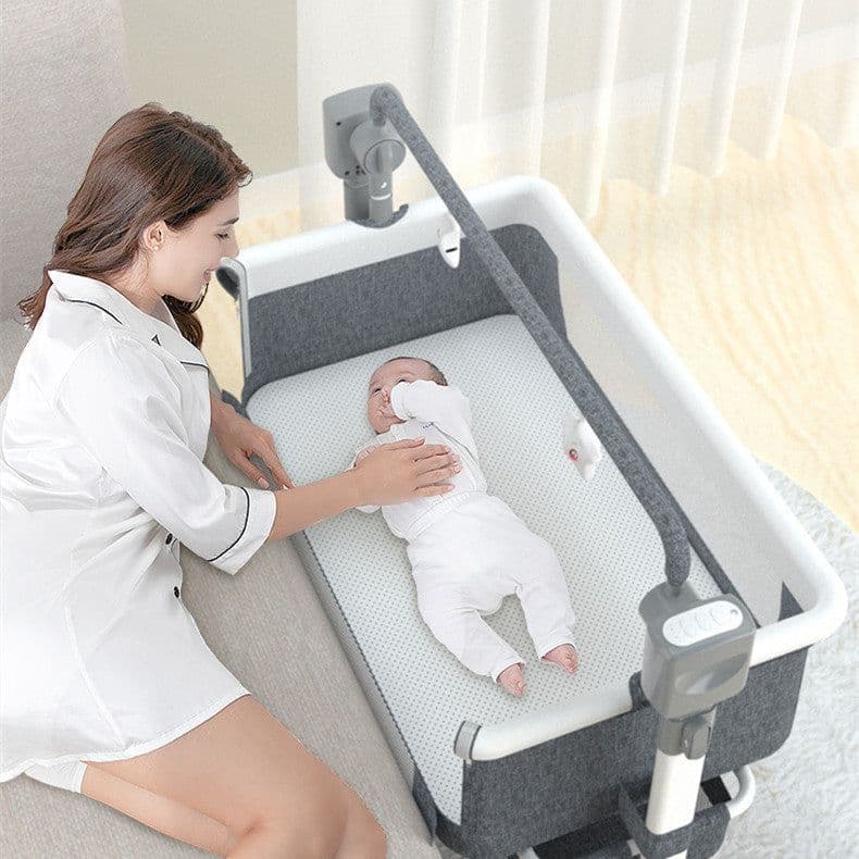 image-Portable Baby Bed Electric Bassinet Splicing Bed Foldable Newborn Baby Bedside Bed Baby Bed