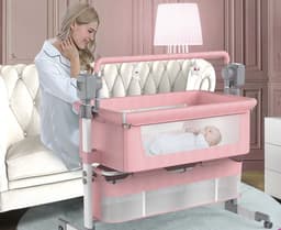 image-Portable Baby Bed Electric Bassinet Splicing Bed Foldable Newborn Baby Bedside Bed Baby Bed