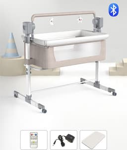 image-Portable Baby Bed Electric Bassinet Splicing Bed Foldable Newborn Baby Bedside Bed Baby Bed