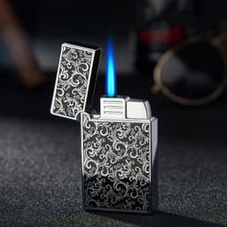 image-Bao B813 Gas Lighters Metal Langsheng Steel Tone Direct Punching Windproof Blue Flame Electronic Lighter