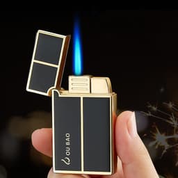 image-Bao B813 Gas Lighters Metal Langsheng Steel Tone Direct Punching Windproof Blue Flame Electronic Lighter