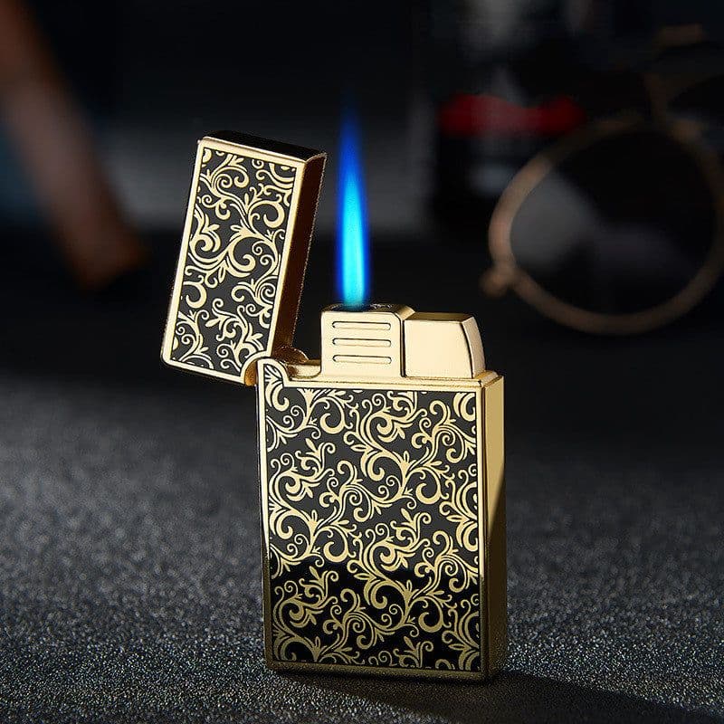 image-Bao B813 Gas Lighters Metal Langsheng Steel Tone Direct Punching Windproof Blue Flame Electronic Lighter