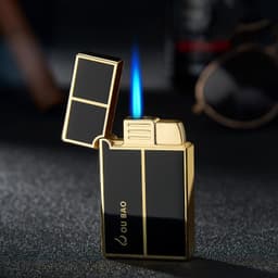 image-Bao B813 Gas Lighters Metal Langsheng Steel Tone Direct Punching Windproof Blue Flame Electronic Lighter