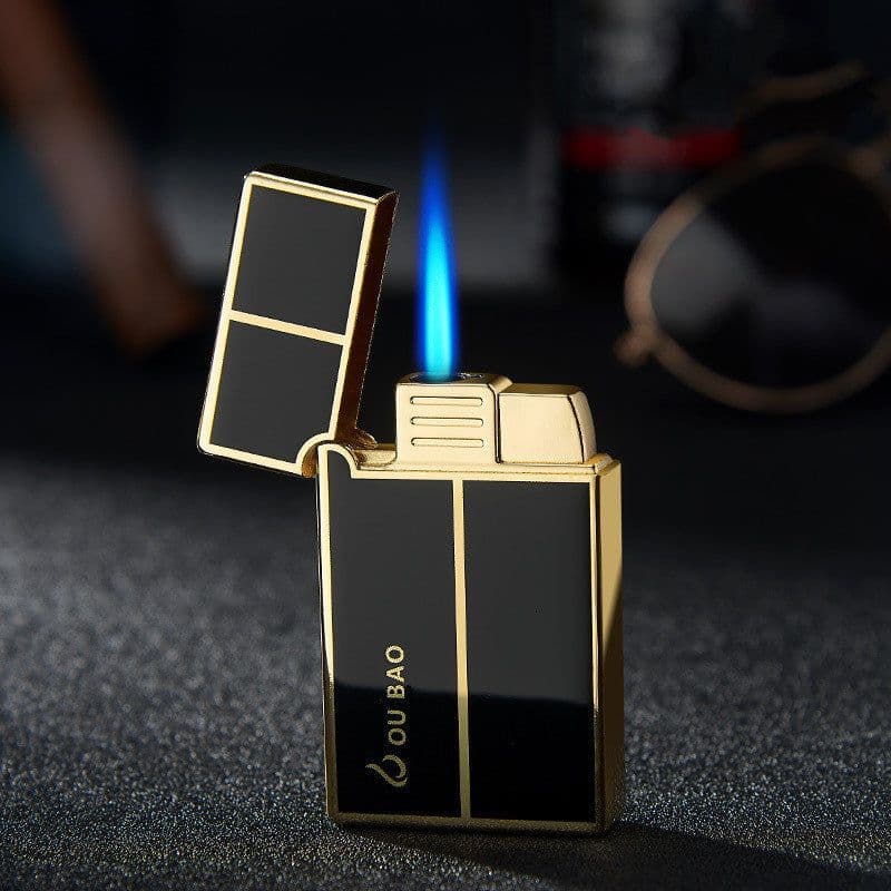 image-Bao B813 Gas Lighters Metal Langsheng Steel Tone Direct Punching Windproof Blue Flame Electronic Lighter