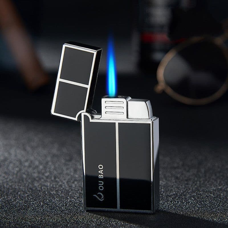 image-Bao B813 Gas Lighters Metal Langsheng Steel Tone Direct Punching Windproof Blue Flame Electronic Lighter
