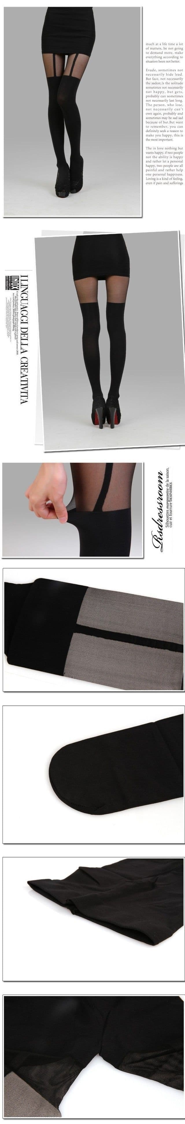 image-Spring Hot Fake Suspenders Stitching Pantyhose Fake Thigh High