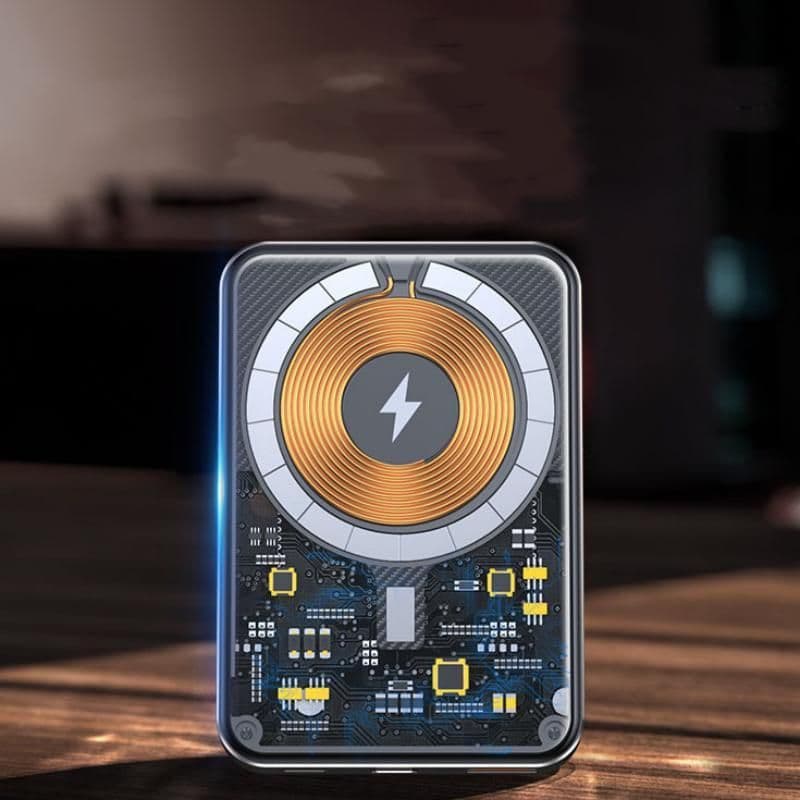 image-Aluminum Alloy Transparent Magnetic Power Bank Industrial Wind Fast Charging Mobile Power Supply Wireless Charger Large Capacity 10000 MA
