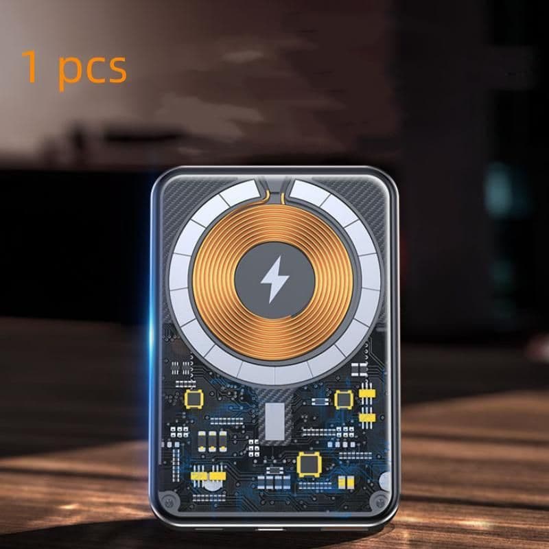 image-Aluminum Alloy Transparent Magnetic Power Bank Industrial Wind Fast Charging Mobile Power Supply Wireless Charger Large Capacity 10000 MA