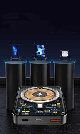 image-Aluminum Alloy Transparent Magnetic Power Bank Industrial Wind Fast Charging Mobile Power Supply Wireless Charger Large Capacity 10000 MA