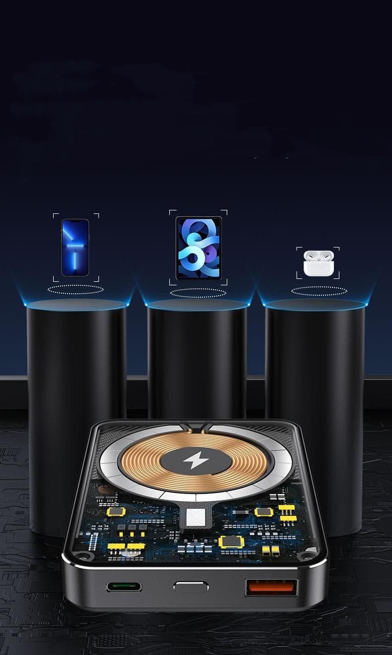 image-Aluminum Alloy Transparent Magnetic Power Bank Industrial Wind Fast Charging Mobile Power Supply Wireless Charger Large Capacity 10000 MA