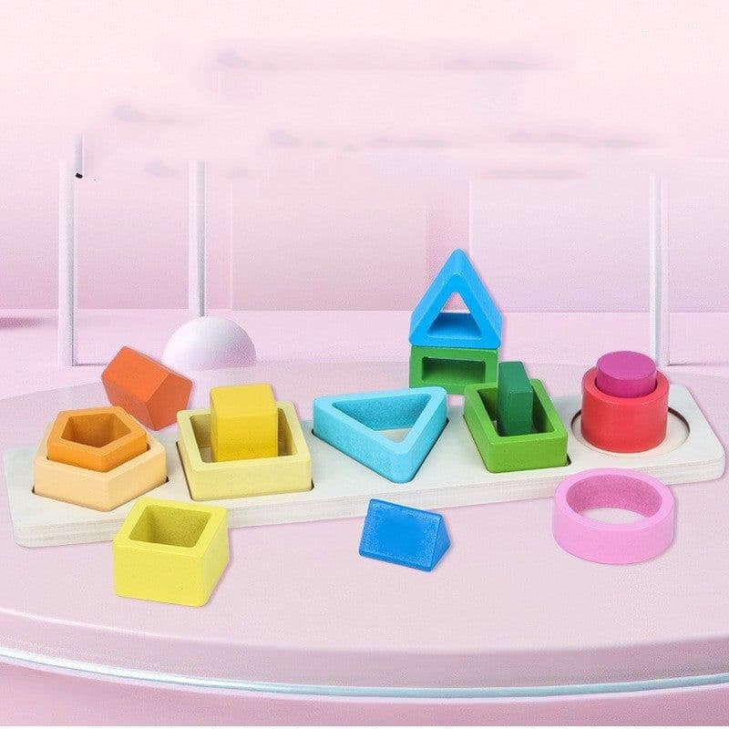 image-Geometric Shape Five Sets Of Column Building Blocks Early Education Intellectual Development Toys