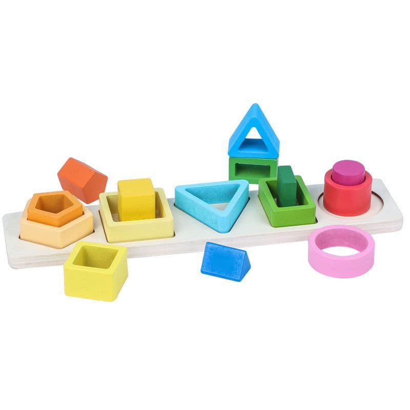 image-Geometric Shape Five Sets Of Column Building Blocks Early Education Intellectual Development Toys