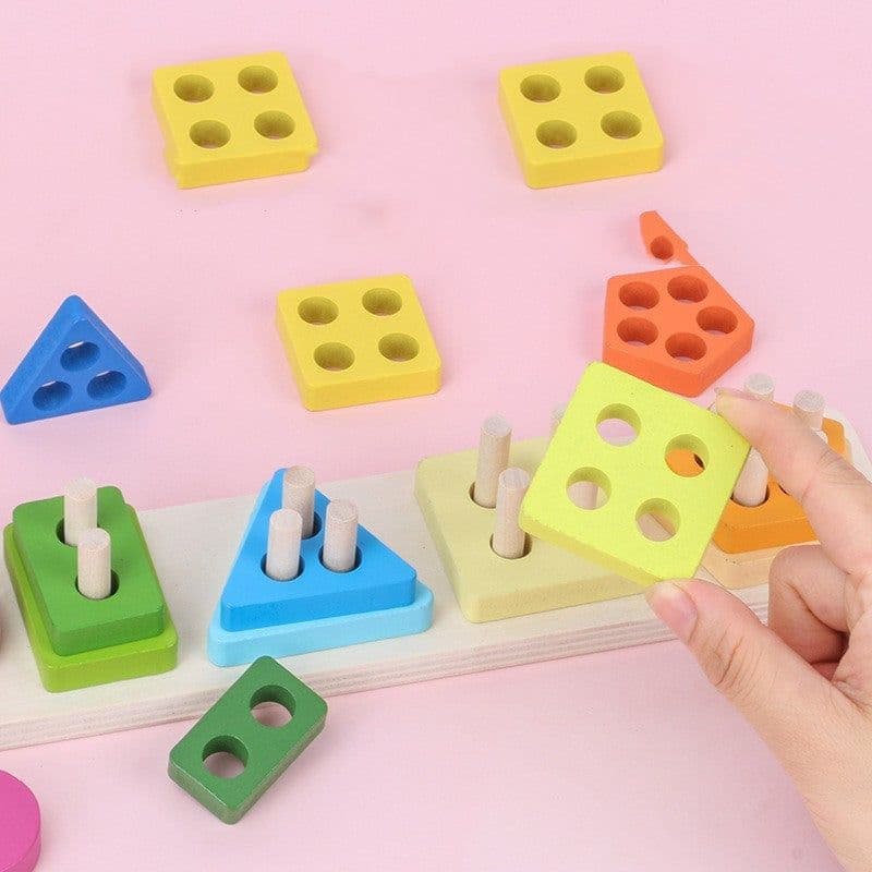 image-Geometric Shape Five Sets Of Column Building Blocks Early Education Intellectual Development Toys