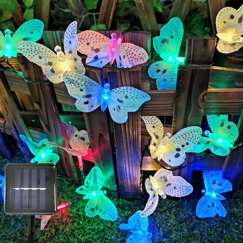 image-LED Solar String Lights Optical Fiber Butterfly Solar LED Spot Light Grass Christmas Festival Garden Decorative Colored Lights