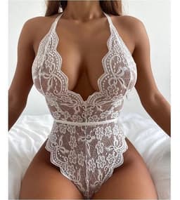 image-Bodysuit One Piece Black V-neck Lingerie