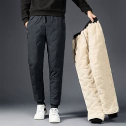 image-Men's Trousers Winter Velvet Thickening Loose Fleece Pants With Zip Pocket Large Size Windproof Warm Jogging Pants