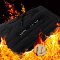 image-Men's Trousers Winter Velvet Thickening Loose Fleece Pants With Zip Pocket Large Size Windproof Warm Jogging Pants