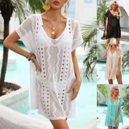 image-Beach Cover-up Hollow Knitted Vacation Seaside Knitwear