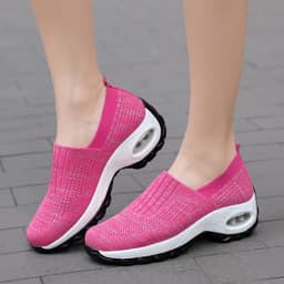 image-Mesh Sports Shoes Breathable Slip On Air Cushion Sneakers Casual Thick Bottom Heightened Shoes
