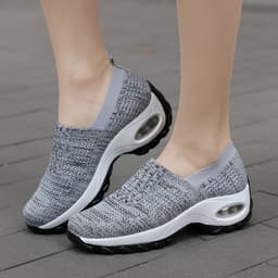 image-Mesh Sports Shoes Breathable Slip On Air Cushion Sneakers Casual Thick Bottom Heightened Shoes
