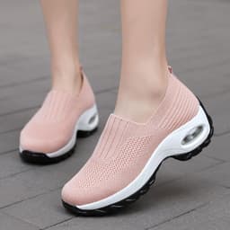 image-Mesh Sports Shoes Breathable Slip On Air Cushion Sneakers Casual Thick Bottom Heightened Shoes