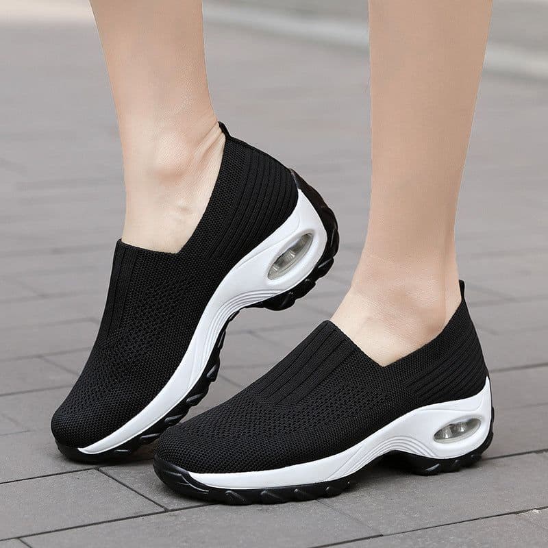 image-Mesh Sports Shoes Breathable Slip On Air Cushion Sneakers Casual Thick Bottom Heightened Shoes