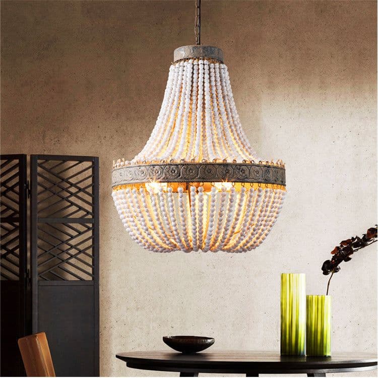 image-Wooden Bead Chandelier Personality Distressed Accessories Lamps Living Room Study Lighting