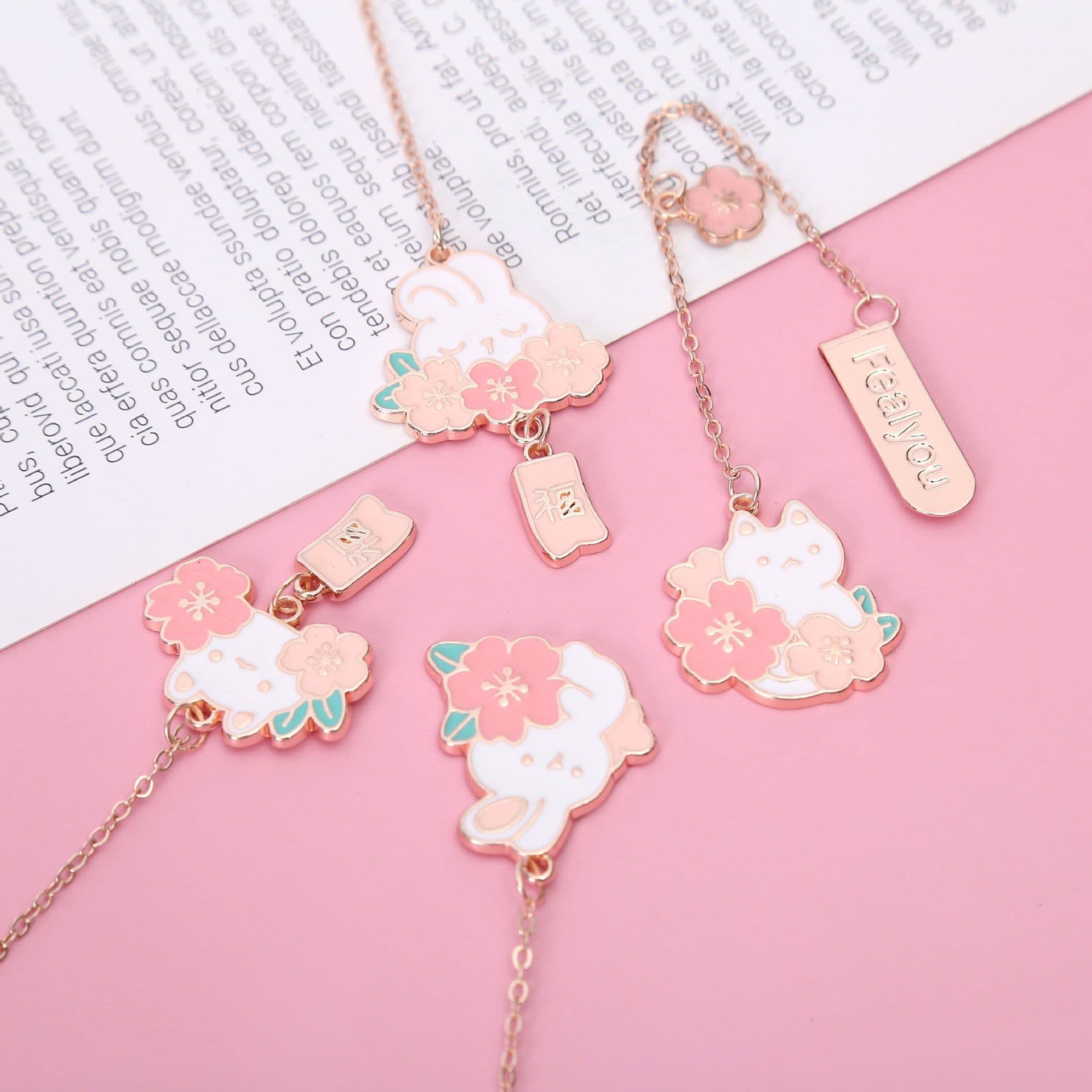 image-Creative Cartoon Metal Pendant Bookmark Journal Decoration Cute Cherry Cat Small Pendant Pendant Student Exquisite Book Holder