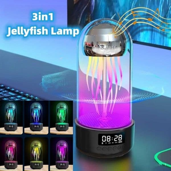 image-Creative 3in1 Colorful Jellyfish Lamp With Clock Luminous Portable Stereo Breathing Light Smart Decoration Bluetooth Speaker