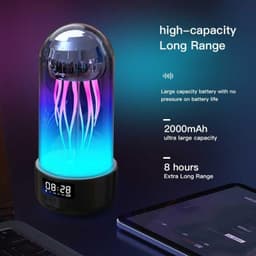image-Creative 3in1 Colorful Jellyfish Lamp With Clock Luminous Portable Stereo Breathing Light Smart Decoration Bluetooth Speaker