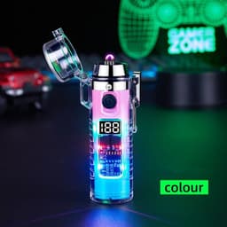 image-Transparent Shell Dual Arc USB Charging Lighter Outdoor Waterproof LED Colorful Light Power Display Illumination Light Gadgets