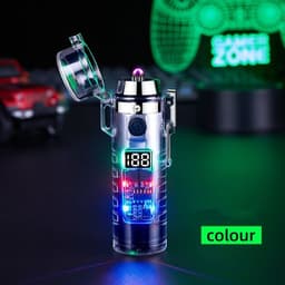 image-Transparent Shell Dual Arc USB Charging Lighter Outdoor Waterproof LED Colorful Light Power Display Illumination Light Gadgets