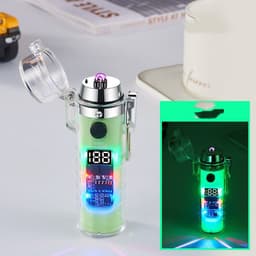 image-Transparent Shell Dual Arc USB Charging Lighter Outdoor Waterproof LED Colorful Light Power Display Illumination Light Gadgets