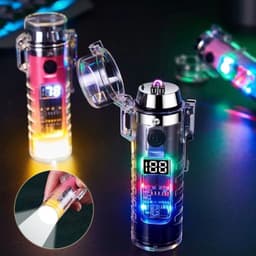 image-Transparent Shell Dual Arc USB Charging Lighter Outdoor Waterproof LED Colorful Light Power Display Illumination Light Gadgets