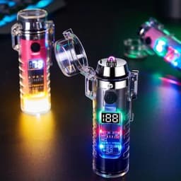 image-Transparent Shell Dual Arc USB Charging Lighter Outdoor Waterproof LED Colorful Light Power Display Illumination Light Gadgets