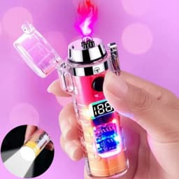 image-Transparent Shell Dual Arc USB Charging Lighter Outdoor Waterproof LED Colorful Light Power Display Illumination Light Gadgets