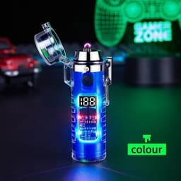 image-Transparent Shell Dual Arc USB Charging Lighter Outdoor Waterproof LED Colorful Light Power Display Illumination Light Gadgets