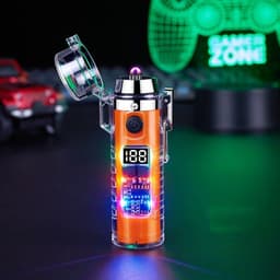 image-Transparent Shell Dual Arc USB Charging Lighter Outdoor Waterproof LED Colorful Light Power Display Illumination Light Gadgets