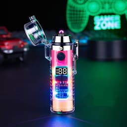 image-Transparent Shell Dual Arc USB Charging Lighter Outdoor Waterproof LED Colorful Light Power Display Illumination Light Gadgets