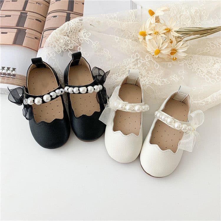 image-Girls Soft Bottom Pearl Bow Princess Shoes