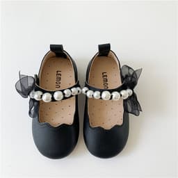 image-Girls Soft Bottom Pearl Bow Princess Shoes