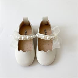 image-Girls Soft Bottom Pearl Bow Princess Shoes