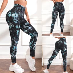 image-Black And Green Alternating Yoga Sports Pants Comfortable Sports Running Fitness Tights