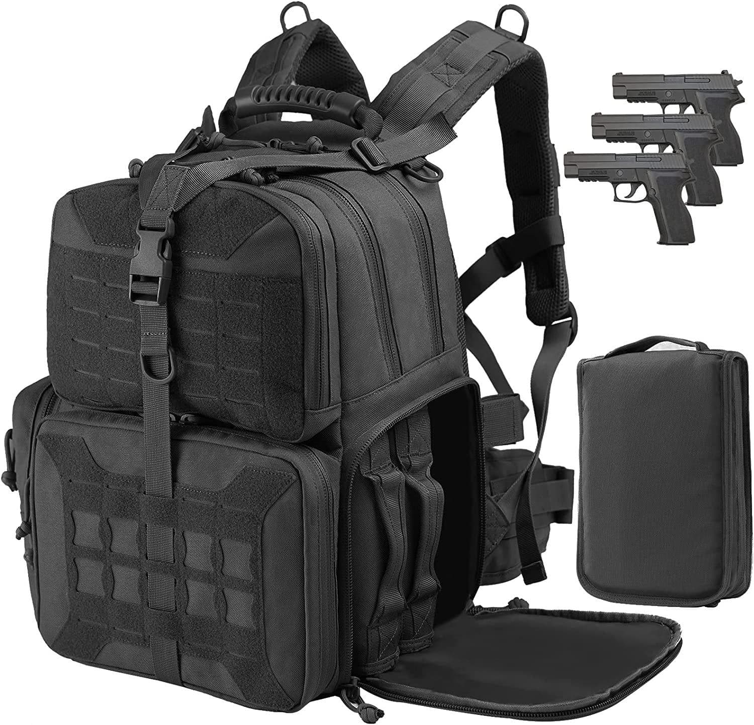 image-Tactical Range Backpack Bag, VOTAGOO Range Activity Bag For Handgun And Ammo, 3 Pistol Carrying Case For Hunting Shooting