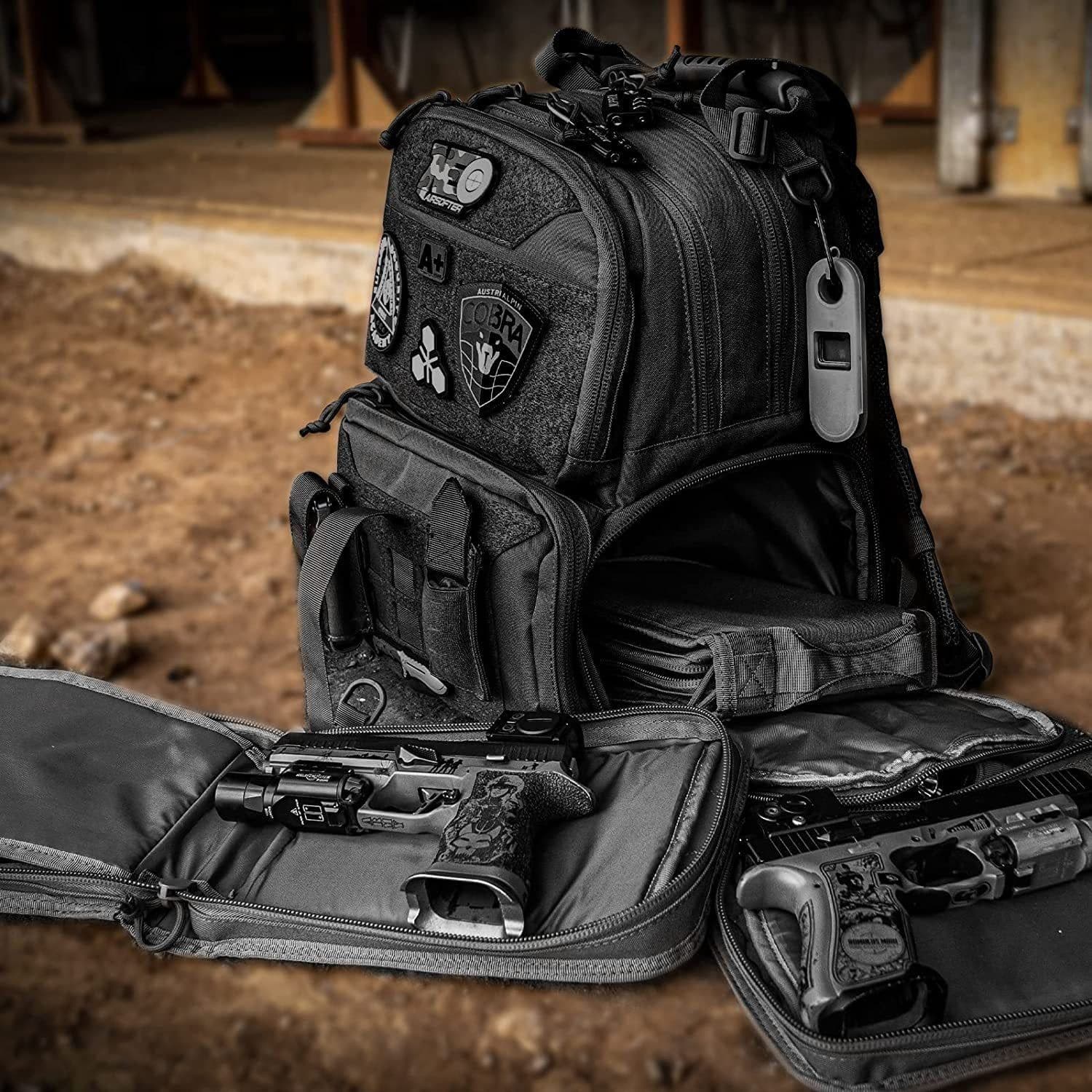 image-Tactical Range Backpack Bag, VOTAGOO Range Activity Bag For Handgun And Ammo, 3 Pistol Carrying Case For Hunting Shooting